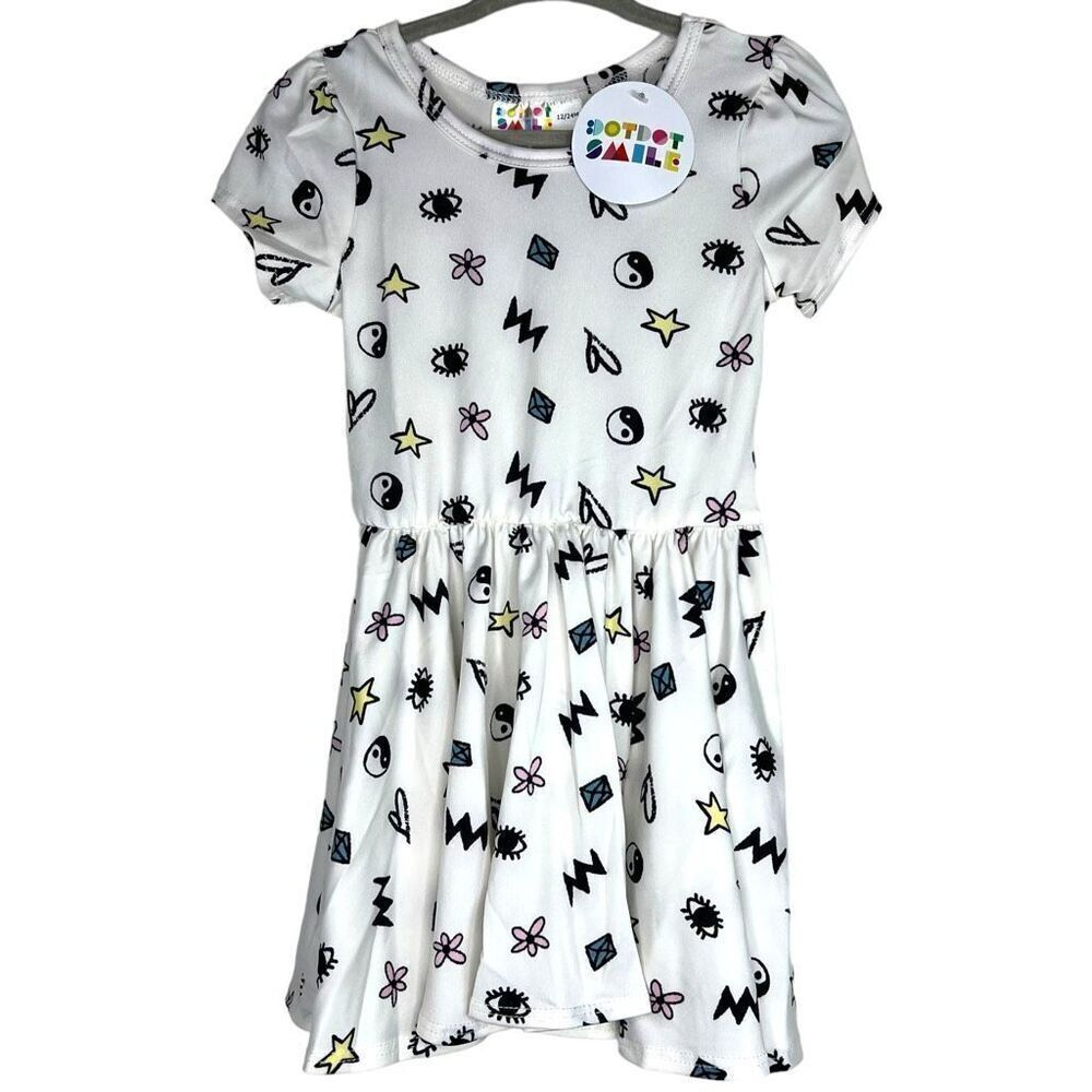 NEW Dot Dot Smile Yin Yang Stars Floral Cap Sleeve Dress 12-24M